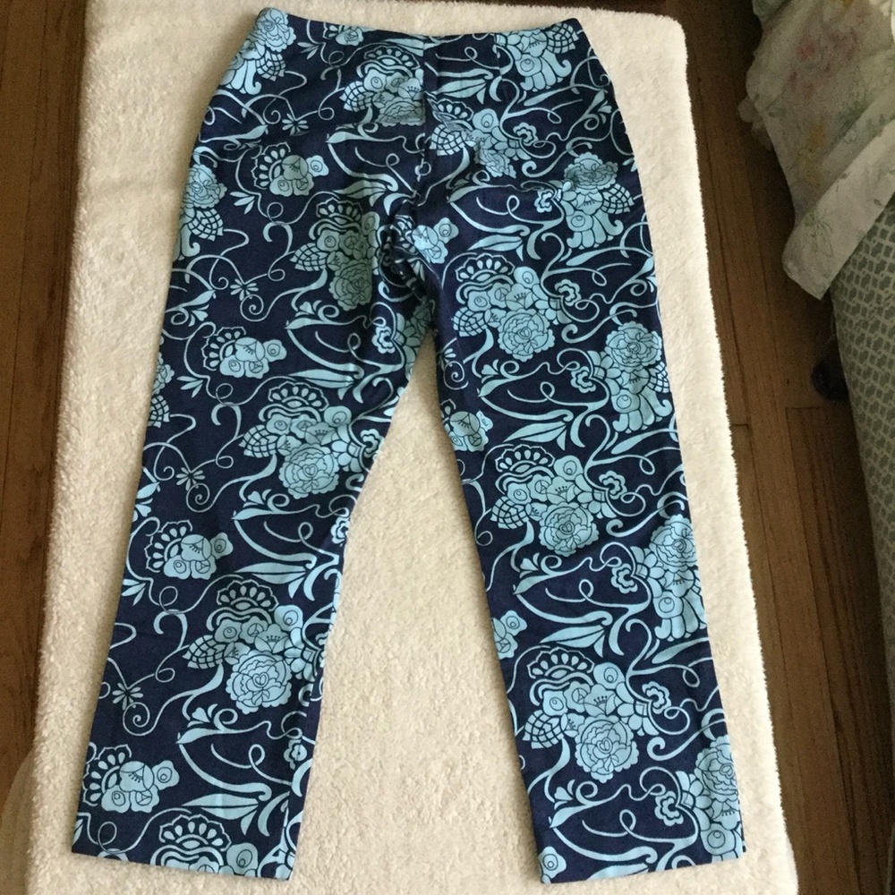 Vintage Gap Tropical Floral Pattern Stretch Y2K Capris Blue - Sz 4
